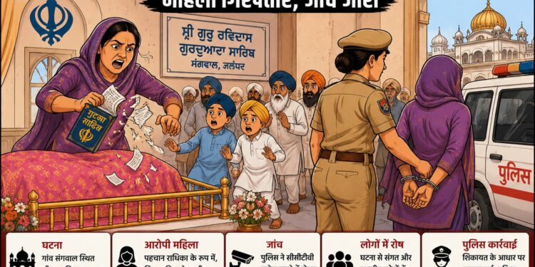 गुरुद्वारा साहिब में गुटका साहिब की बेअदबी, महिला गिरफ्तार