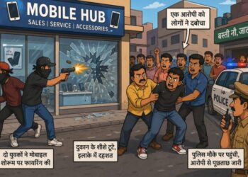 जालंधर में मोबाइल शोरूम पर फायरिंग, एक आरोपी लोगों ने दबोचा